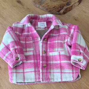 Zara quilted pink plaid jacket wool like